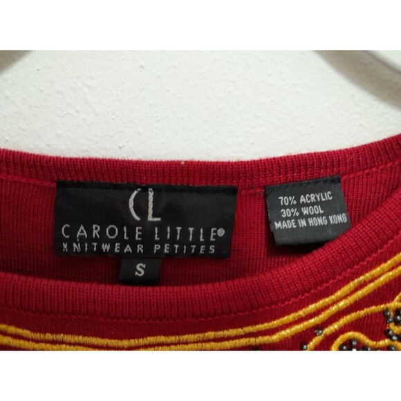 VTG Carole Little Beaded Embroidered Holiday Christmas Wool Blend Sweater Size S - Picture 6 of 7